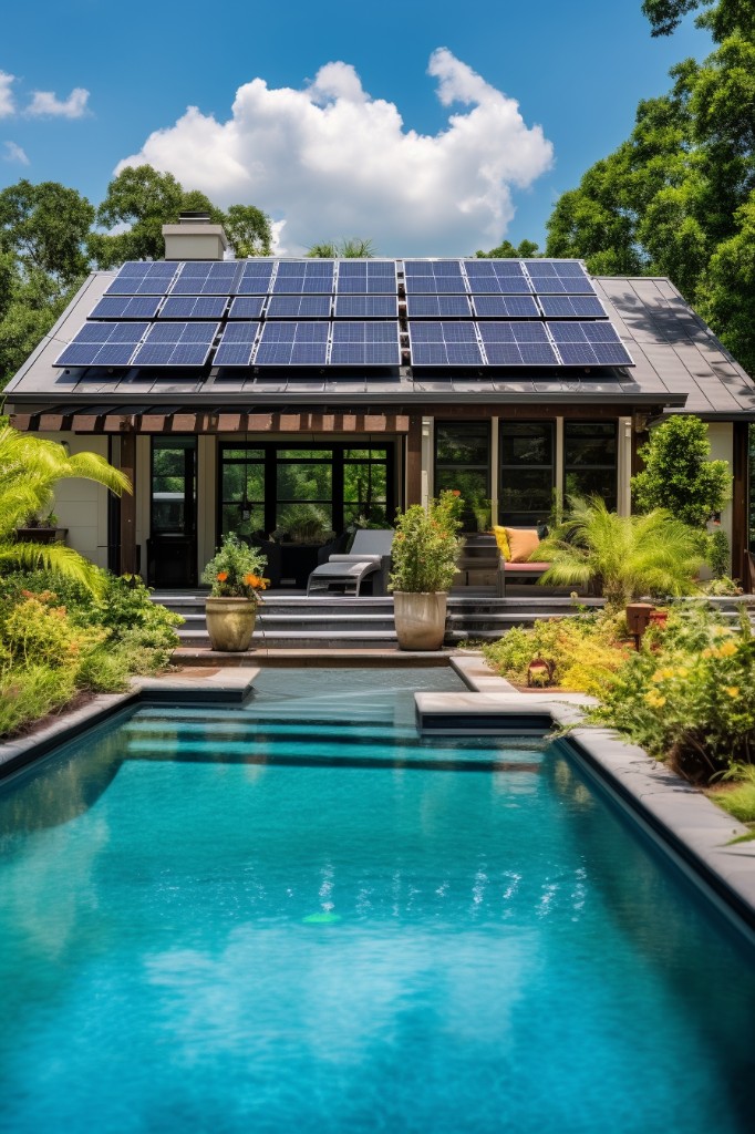 solar pool roof with back up battery storage